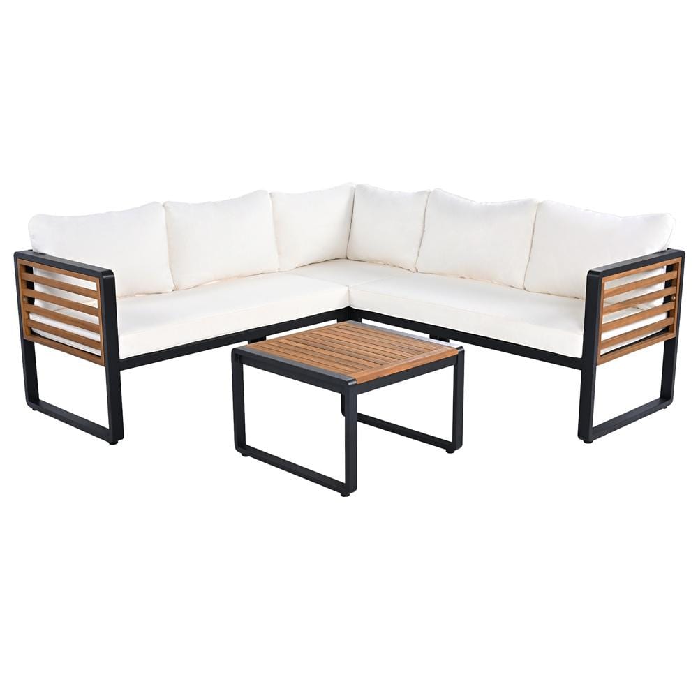 4 Pieces Acacia Wood Outdoor Patio Conservation Set with Beige Cushion price history on PriceWatchPro