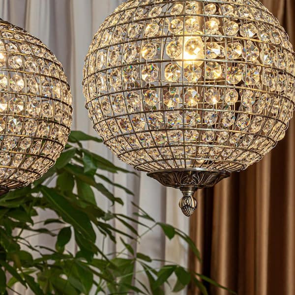 ALOA DECOR 12 in. 1-Light Retro Antique Gold Crystal Globe