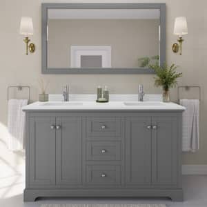 Avery 60in.Wx22 in.D Double Vanity in Dark Gray with Cultured Marble Vanity Top in White with White Basins
