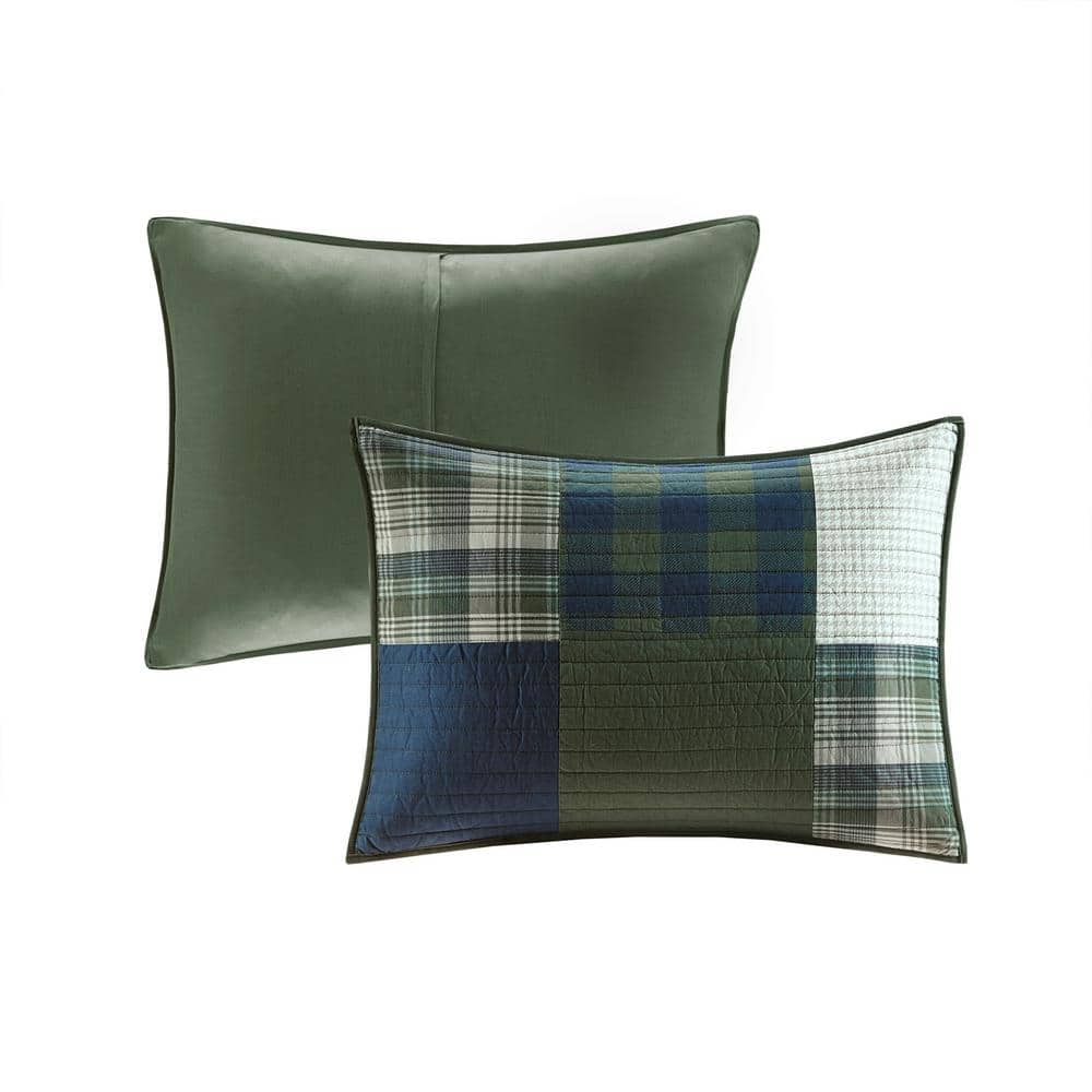 Navy and Green Cotton Patchwork Twin Quilt Set
