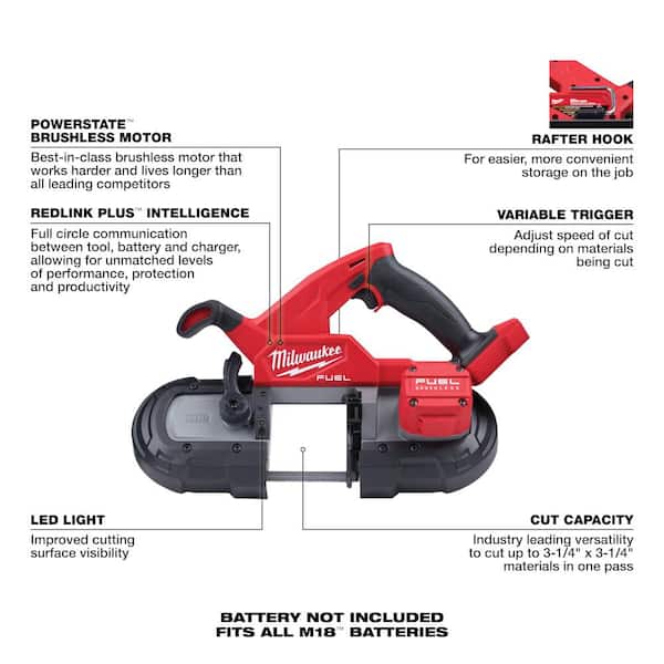 Milwaukee M18 FUEL 18V Lith-Ion Brushless Cordless Compact Bandsaw w/M18 18V Lithium-Ion REDLITHIUM FORGE XC 8.0 Ah Battery Pack