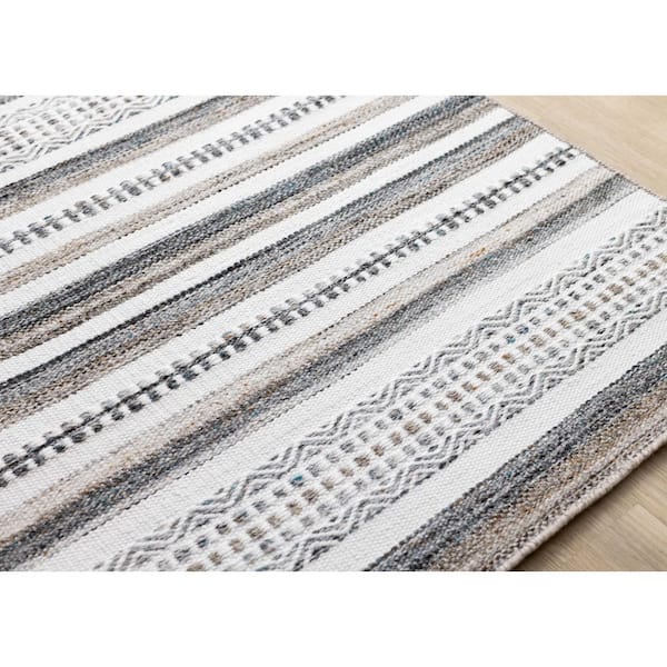 Cindara Collections 8 ft. x 11 ft. White Stripes, Tribal/Southwestern Indoor Area Rug