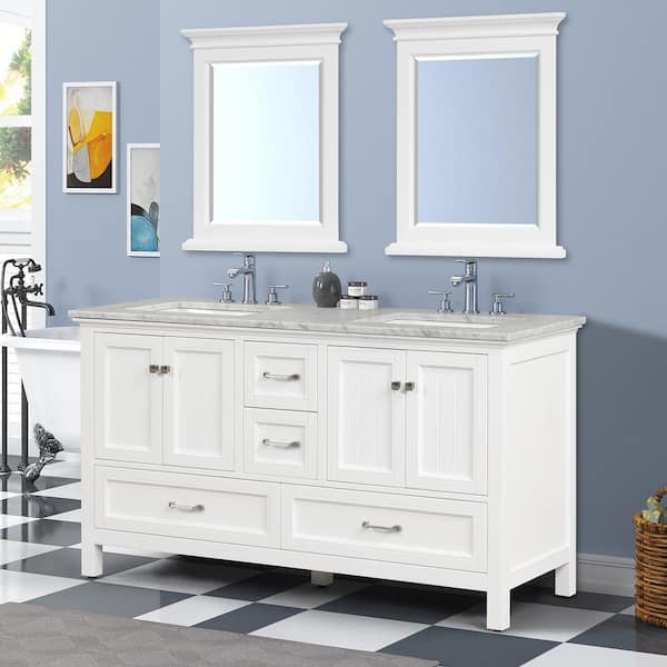 Eviva Britney 72 in. W x 22 in. D x 34 in. H Bath Vanity in White with Carrara Marble Top in White with White Double Sinks