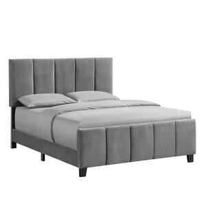Modern Channel Flannel Gray King Panel Bed