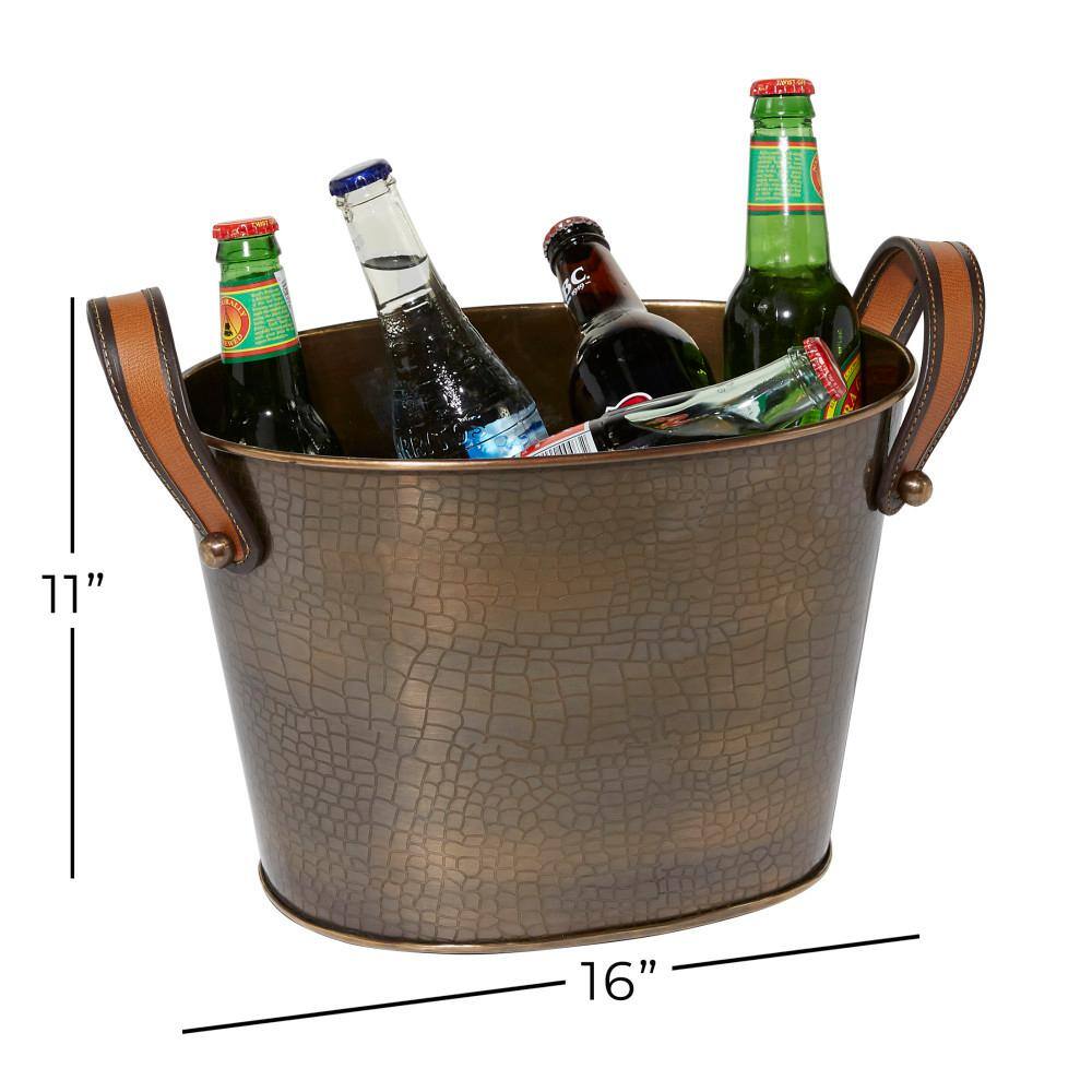 Bronze Metal 6-Bottle Ice Bucket with Leather Handles