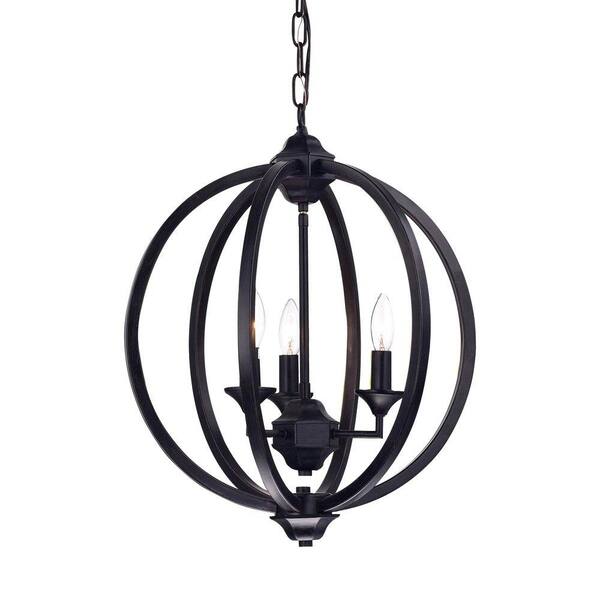 Warehouse of Tiffany Birgir 14 in. 3-Light Indoor Black Pendant Lamp with Light Kit