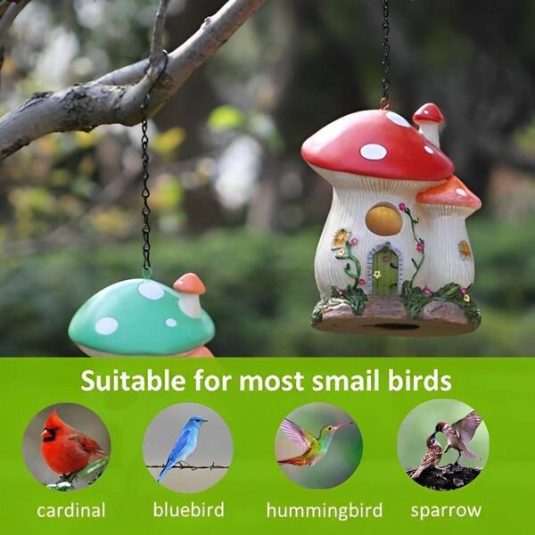 N/A Resin Hanging Bird House Outdoor Mushroom Decor for