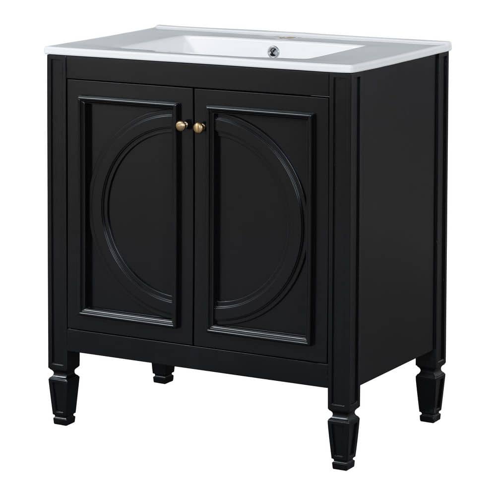 30 in. Freestanding Black Bath Vanity with White Ceramic Top Sink and Two Doors, Shelf price history on PriceWatchPro