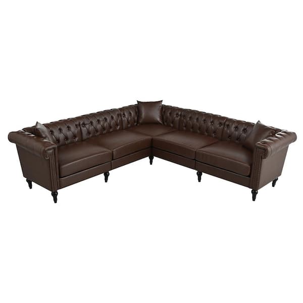 Harper & Bright Designs 99.4 in. Rolled Arms Faux Leather Button