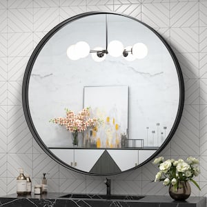 30 in. W x 30 in. H Medium Round Metal Framed Modern Wall Mounted Bathroom Vanity Mirror in Matte Black