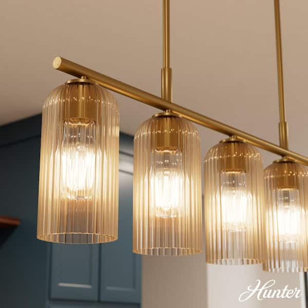 Hunter Beverly Glen 5-Light Luxe Gold Shaded Linear Chandelier for Kitchens with Non Bulbs Included