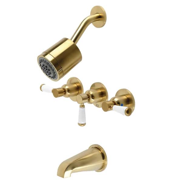 Kingston Brass Paris 3-Handle 2-Spray Tub and Shower Faucet in Brushed Brass (Valve Included)