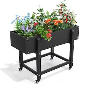39 in.x 17 in.x 28 in. Black Plastic Mobile Elevated Garden Beds with Lockable Wheels, Liner