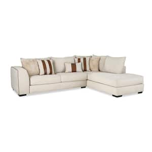 Marissa 119 in. Straight Arm 2-Piece Fabric Boucle L Shaped Sectional Sofa in. Light Beige With Ottoman