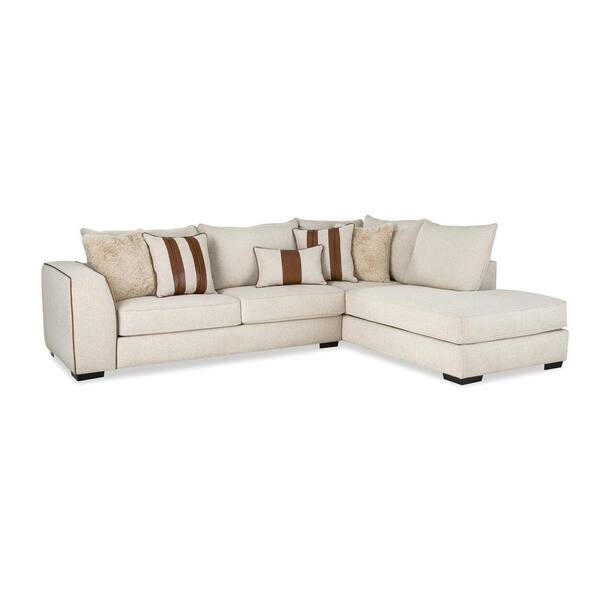 Furniture of America Marissa 119 in. Straight Arm 2-Piece Fabric Boucle L Shaped Sectional Sofa in. Light Beige With Ottoman