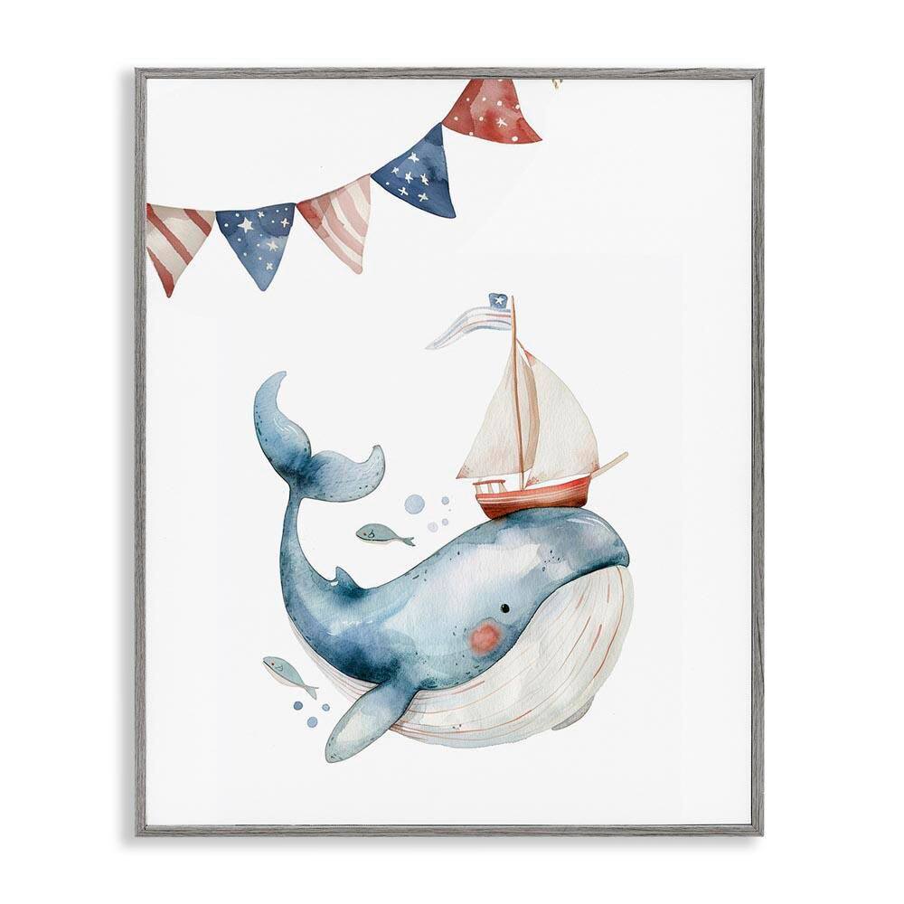 Cute Sailor Whale by LSR Design Studio Gray Framed Animal Giclee Art Print 20 in. x 16 in. price history on PriceWatchPro