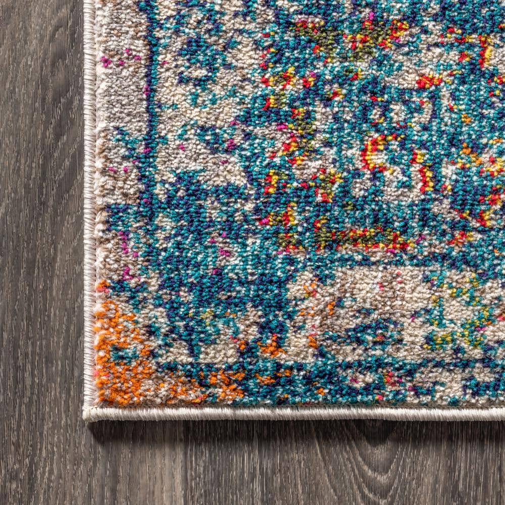 Bohemian Vintage Medallion Ivory & Navy 3' x 5' Synthetic Area Rug