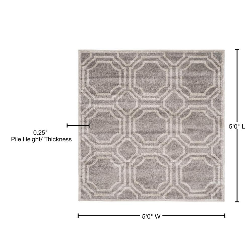 Grey and Light Grey Geometric Synthetic Area Rug