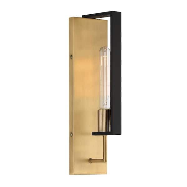 Designers Fountain Chicago PM 4.25 in. 1-Light Old Satin Bronze Modern Wall Sconce with Ribbed Metal and Black Accent