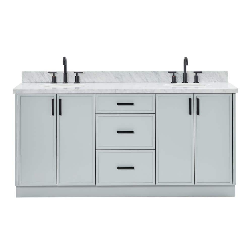 Gray Double Sink Freestanding Bathroom Vanity with Marble Top