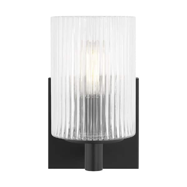 Generation Lighting - Lando 4.75 in. W x 7.75 in. H 1-Light Midnight Black Dimmable Wall Sconce with Clear Fluted Glass Shade
