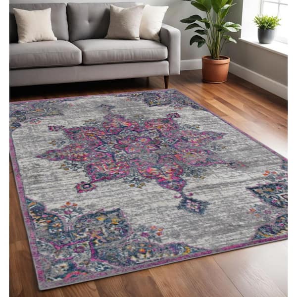 5 ft. x 7 ft. Pink Gray And Blue Area Rug