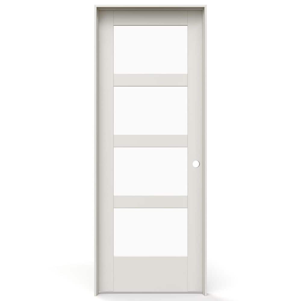 JELD-WEN 30 in. x 80 in. Left-Handed 4 Lite Clear Glass Primed Solid ...