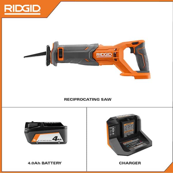 RIDGID R8646KN 18V Cordless Reciprocating Saw Kit with 4.0 Ah Battery and Charger - 2