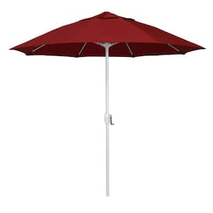 9 ft. Matted White Aluminum Market Patio Umbrella Fiberglass Ribs and Auto Tilt in Red Pacifica