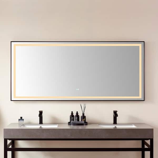 ROSWELL Teruel 72 in. W x 32 in. H Large Rectangular Aluminum Framed LED Wall Bathroom Vanity Mirror in Matte Black