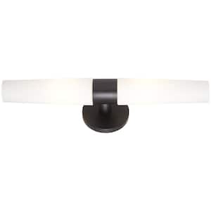 Saber 5 in. 2-Light Black Vanity Light with Cased Etched Opal Glass Shade