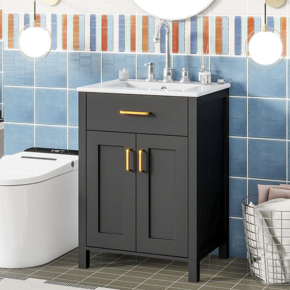 Virubi Space-Saving 24 in. W Single Sink Black Bath Vanity