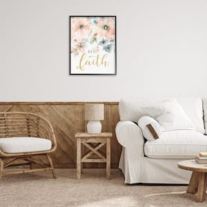 Have Faith on Florals by Carol Robinson Black Framed Religious Giclee Art Print 30 in. x 24 in.
