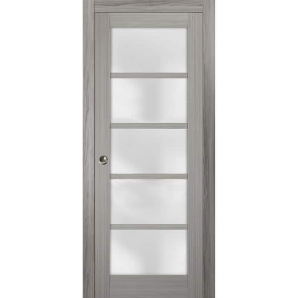 Sartodoors 18 in. x 80 in. 1-Panel Gray Ash Finished MDF Sliding Door with Hardware