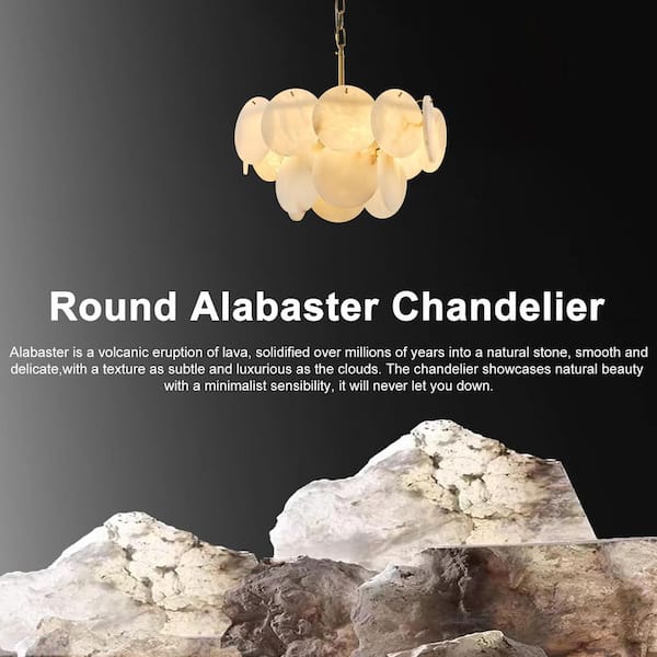 YUYI D18 in. 4-Light White Alabaster Round Chandelier, Modern