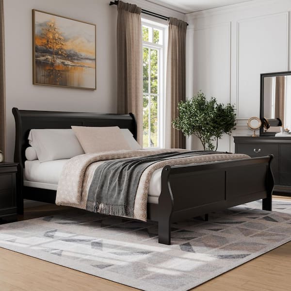 Burkhart Black King Wood Frame Sleigh Bed with Slat Kit