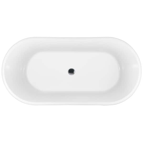 AKDY - 54 in. Fiberglass Double Ended Flatbottom Non-Whirlpool Bathtub in Glossy White