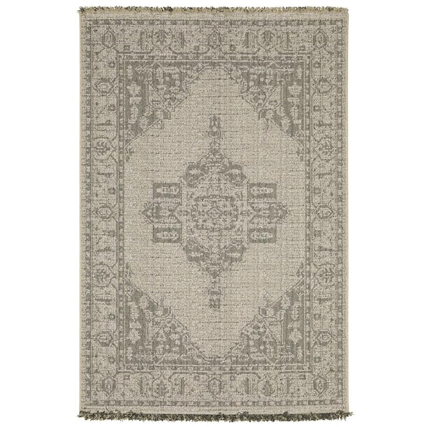 Gables Beige 8 ft. x 10 ft. Oriental Medallion Polypropylene Indoor/Outdoor Area Rug