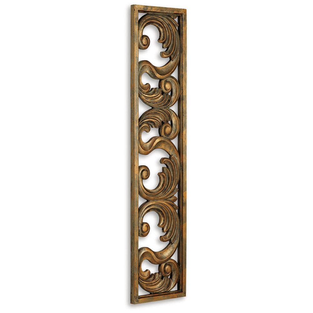 Antique Gold Scrollwork Wood 10 x 42 Inch Wall Decor