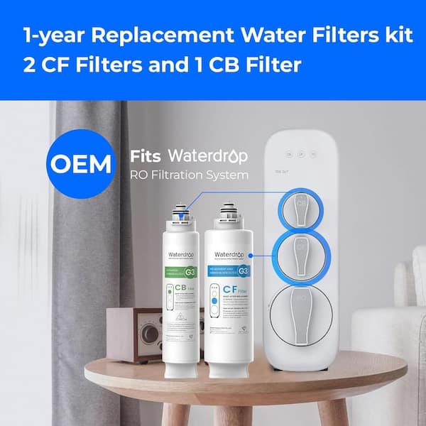 WDG3 Replacement Filter 1-Year Combo: 2 WD-G3-CF and 1 WD-G3-CB, Compatible with WD-G3-W, WD-G3P600, WD-G3P800RO Systems