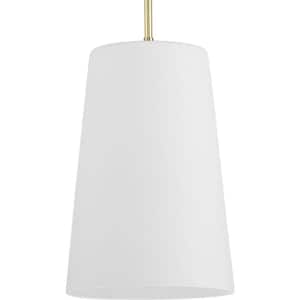 Clarion Collection 1-Light Satin Brass Etched White Transitional Pendant