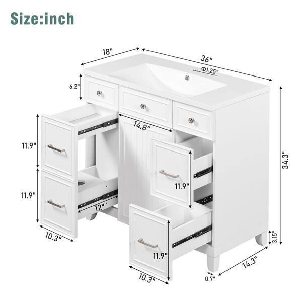 Ziyudura 36 in. Single Sink Freestanding White Bath Vanity with