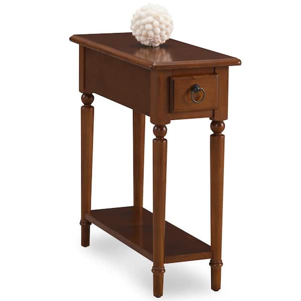 Leick Home Coastal Notions 24 in. Silky Painted Pecan Pecan Coastal Narrow Chairside Table with Shelf