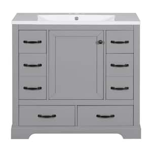 36 in. W x 18 in. D x 34 in. H Single Sink Freestanding Bath Vanity in Grey with White Ceramic Top