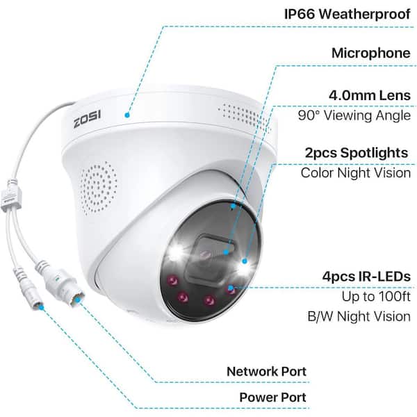 ZOSI ZG2255A 5MP PoE Wired Add-On IP Security Camera with Color