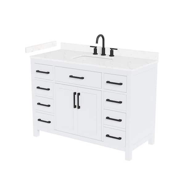 Beckett 48 in. Single Freestanding White Bath Vanity with Carrara Cultured Marble Top