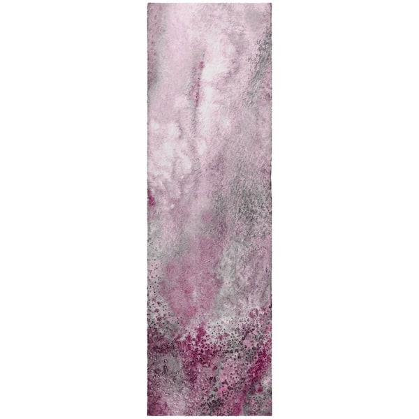 Dream Shag Premium Machine Washable Abstract ADS505 Pink 2 ft. x 7 ft. Runner Rug