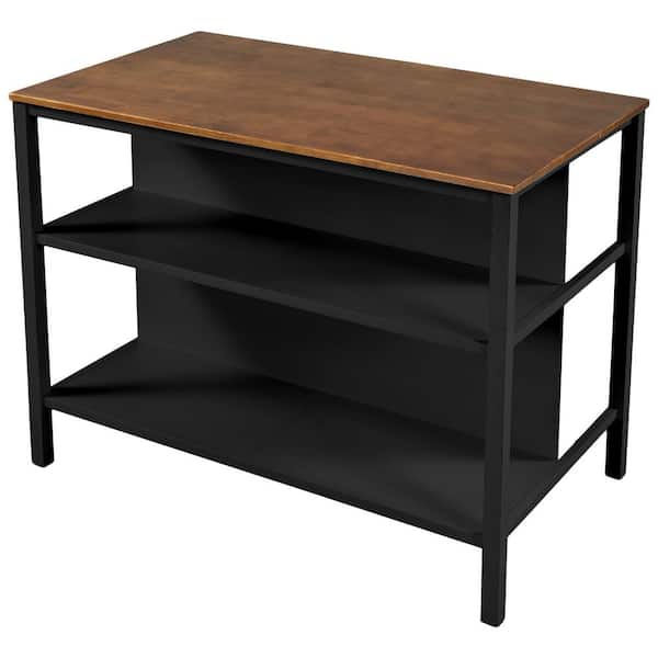 Nestfair Rustic Black Wood 45 in. Kitchen Island with 2 Open Shelves