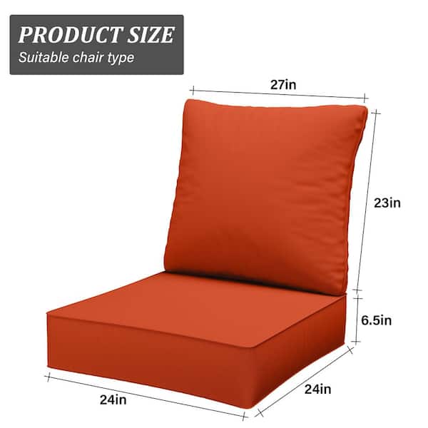 24 in. x 24 in. x 6.5 in. Outdoor Repacement Deep Seating Lounge Chair Cushion with Backrest Orange