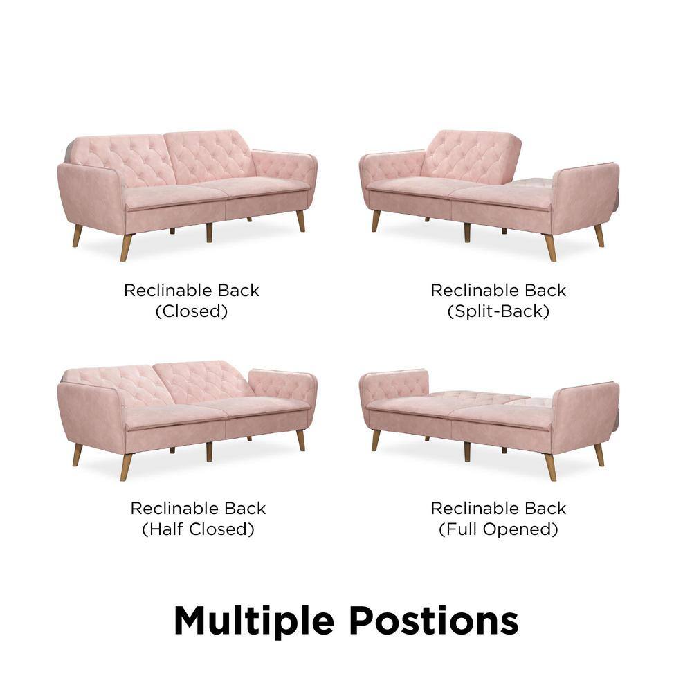 Pink Tufted Faux Leather Twin Sleeper Sofa with Memory Foam